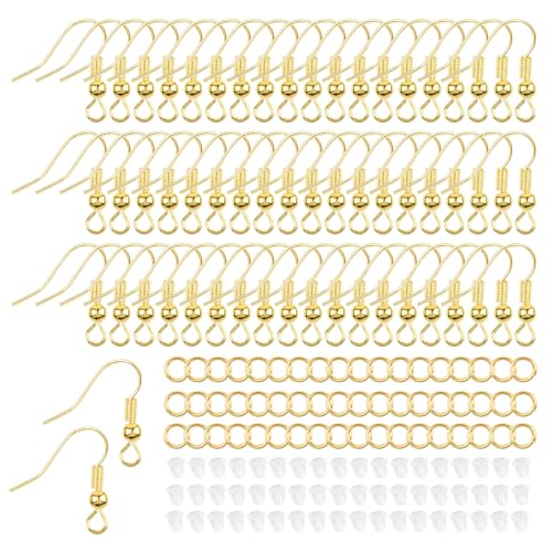 300 Stück DIY Ohrhänger Schmuckherstellun, Ohrring Haken, Vielseitige Ohrringhaken, Ohrringe Selber Machen Set, mit Durchsichtigen Gummi Ohrstopper Und Spule, für DIY Ohrhänger Schmuckherstellung von TDUNSYA