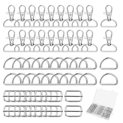 60 Stück Taschenzubehör zum Nähen, Drehbare Karabinerhaken Mit Drehgelenk, Schlüsselanhänger D-Ringe, Halbringe Gurtversteller Set, Metall Schnallen Schieber, für Handtaschen, Rucksack Reparatur 60 Stück Taschenzubehör zum Nähen, Drehbare Karabinerhaken Mit Drehgelenk, Schlüsselanhänger D-Ringe, Halbringe Gurtversteller Set, Metall Schnallen Schieber, für Handtaschen, Rucksack Reparatur von TDUNSYA
