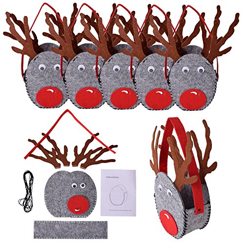 TE-DecoArt Filz Bastelset Weihnachten 6 Stück - Rentier Korb DIY Filz Set - Filztiere Basteln Weihnachtsdeko - Nähset für Kinder - Nikolaussackerl zum Selbstgestalten - Nadelfilzen Set Anfänger von TE-DecoArt
