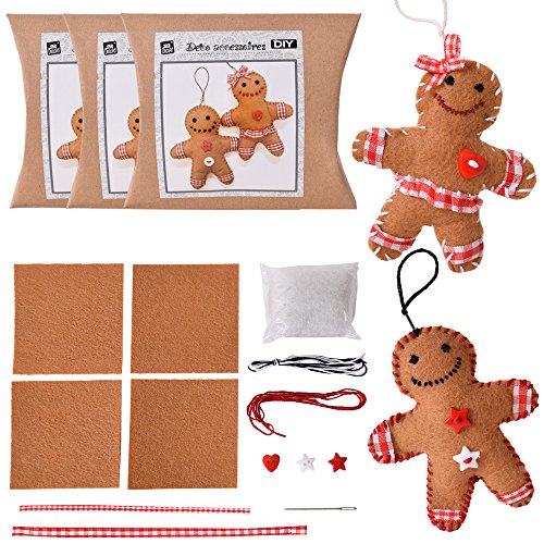 TE-DecoArt 6 Stück DIY Lebkuchenmännchen Deko Nähset Kinder Filz Nadelfilz Bastelset Anfängerset 33-teilig 10x9x1cm Braun von TE-DecoArt