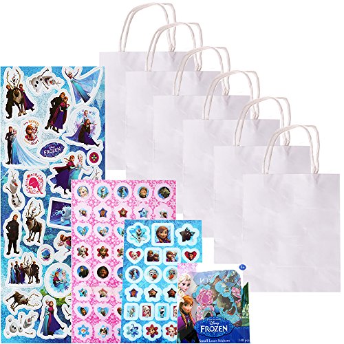 6 Stück TE-DecoArt Mitgebsel Tüten Geschenktaschen Basteln Papiertüten weiß 18x15x8cm Mädchen Bastelset 500 Frozen Die Eiskönigin Sticker Set von TE-DekoArt