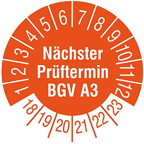 TE-Office 500 Stück Prüfaufkleber Prüfplaketten 18-23 Nächster Prüftermin BGV A3 orange Rolle 1-bahnig 30 mm Durchmesser laminiert abriebfest von TE-Office