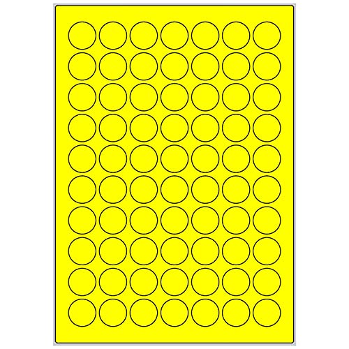 TE-Office 700 Stück 24mm runde farbige Universal Markierungspunkte Klebepunkte auf 10 Blatt Bogen DIN A4 in Leuchtfarbe gelb von TE-Office