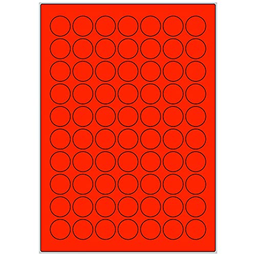 TE-Office 700 Stück 24mm runde farbige Universal Markierungspunkte Klebepunkte auf 10 Blatt Bogen DIN A4 in Leuchtfarbe rot von TE-Office