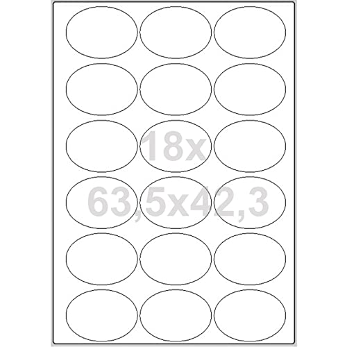 TE-Office 9000 Stück Etiketten Label 500 Blatt A4 Bogen Aufkleber Oval 63,5 x 42,3 mm Inkjet Laser Bedruckbar Weiß von TE-Office