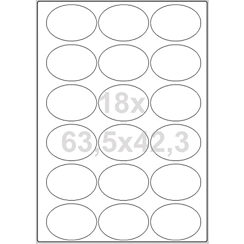 TE-Office 9000 Stück Etiketten Label 500 Blatt A4 Bogen Aufkleber Oval 63,5 x 42,3 mm Inkjet Laser Bedruckbar Weiß von TE-Office