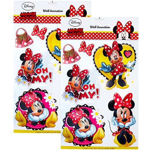 2 Stück Disney 3D Poster Disney Minni Maus Wandtattoo 6 Stück Wandsticker Wandbilder Mädchen Kinderzimmer Deko mehrfarbig von TE-Trend
