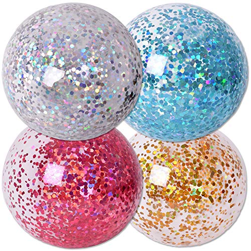 TE-Trend 4 Stück Glitter Ball Gold Silber Glitzer Ball Transparente Bälle 85cm Aufblasbar Spielball Wiederverwendbar Mehrfarbig von TE-Trend