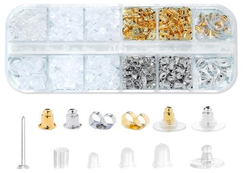 12 Stile, 680 Stück Ohrring-Verschlüsse für Ohrstecker, transparente Kunststoff-Ohrringe, Metall, Gummi, Silikon, Ohrring-Verschlüsse, Kugelkupplung, Stopper, Ersatz-Kits für Fischhaken-Ohrstecker 12 Stile, 680 Stück Ohrring-Verschlüsse für Ohrstecker, transparente Kunststoff-Ohrringe, Metall, Gummi, Silikon, Ohrring-Verschlüsse, Kugelkupplung, Stopper, Ersatz-Kits für Fischhaken-Ohrstecker von TEAMIOULING