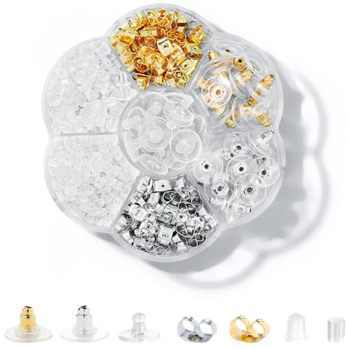 550 Stück Ohrring-Verschlüsse, 7 Stile, transparente Kunststoff-Ohrringe für Ohrstecker, Gummi-Silikon-Ohrring, Metall, Schmetterlings-Ohrstecker, Kugel-Kits für Frauen, baumelnde Haken, Ohrstecker 550 Stück Ohrring-Verschlüsse, 7 Stile, transparente Kunststoff-Ohrringe für Ohrstecker, Gummi-Silikon-Ohrring, Metall, Schmetterlings-Ohrstecker, Kugel-Kits für Frauen, baumelnde Haken, Ohrstecker von TEAMIOULING