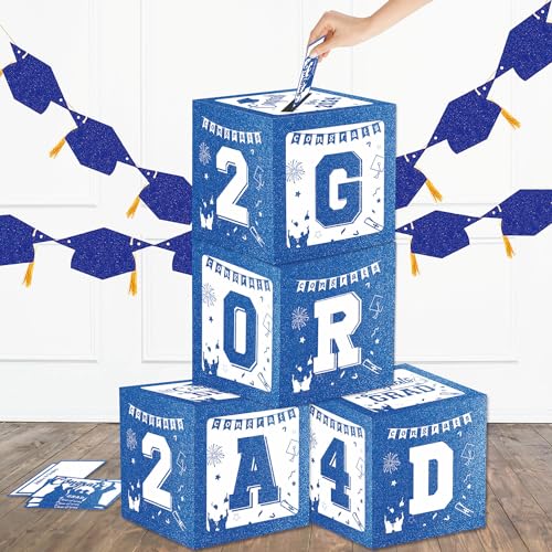 2024 Abschluss-Party-Dekorationen, 2-in-1-Luftballon-Boxen mit Wunschkarten für Klasse 2024, Partyzubehör, Blau von TEAZDON