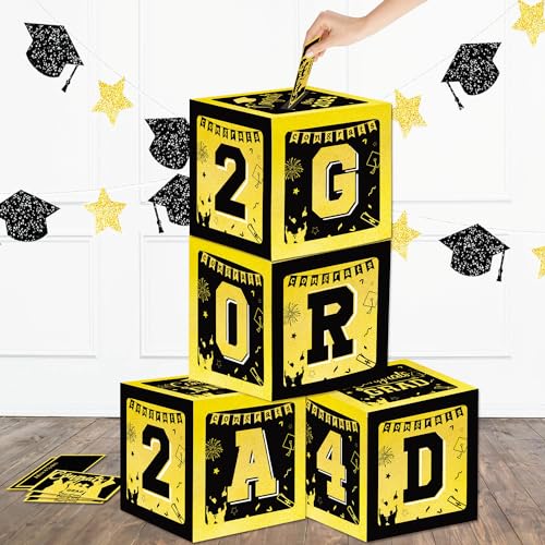 2024 Abschluss-Party-Dekorationen, 2-in-1-Luftballon-Boxen mit Wunschkarten für Klasse 2024, Partyzubehör, Schwarz von TEAZDON