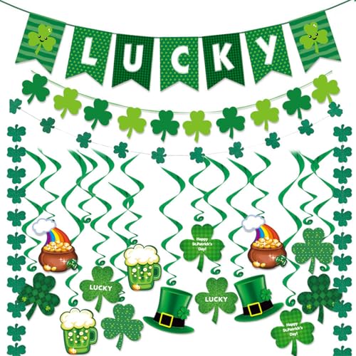 Green Patricks Day Luck Banner-Set, hängende Wirbel, Kleeblatt, irische Dekoration, Partyzubehör, Urlaubszubehör, Patricks-Day-Dekorationen von TEBI
