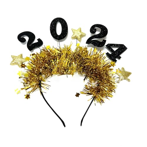 Lametta 2024 Happy New Year Stirnband Kunststoff Pailletten Weihnachten Kopfschmuck Kronen Haarreifen Neujahr Kopfschmuck Abschlussball Requisiten Party Zubehör von TEBI