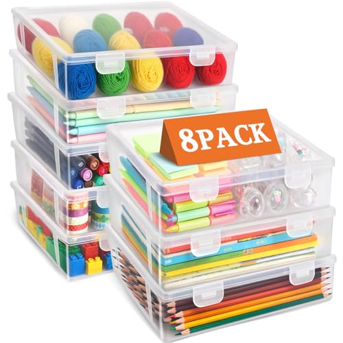 TEBOKHAD Aufbewahrungsbox Für Büromaterial, Plastik, 8er Set, Stiftebox Mit Snap-Dicht Deckel, Stapelbar, Für Schreibwaren, Dokumente, Stifte, Kleine Werkzeuge, Bpa Frei, Organizer von TEBOKHAD