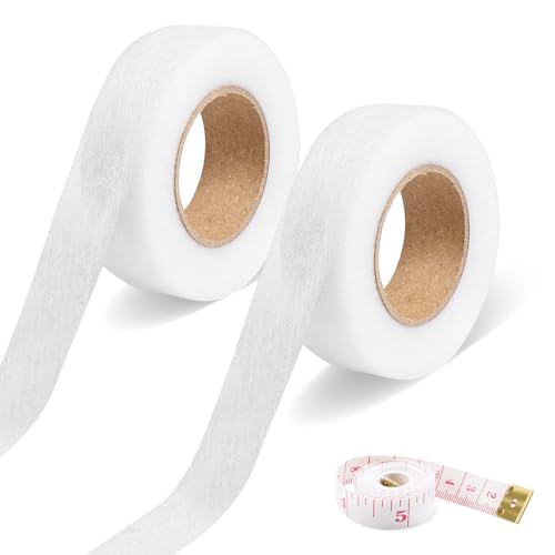 TECDW 2 Pack Bügelband Wird Mit 1 Maßbändern Geliefert,2 cm Breites 24 m Langes Modeband,Nahtband Saumband Eignet Sich für Verschiedene Stoffe Wie Jeans, Röcke, Hemden, Vorhänge (Weiß) von TECDW