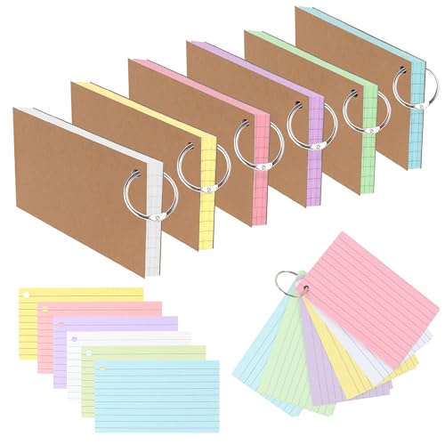 TECDW 300 STÜCKE Karteikarten mit verstärkter Kraftpapierabdeckung,3x5 Zoll Studie Lernkarten, bunt Revisionskarten für Lernen,Büro und Zuhause (6Colors6Metal Schlüsselanhänger) von TECDW