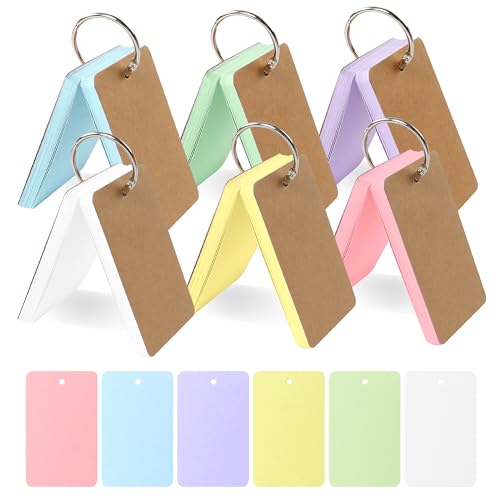 TECDW 300PCS 5,4 x 9 cm Blank Karteikarten Mit Ringen,Lernkarten,Revisionskarten Für Studenten, Büro (6 Farben) von TECDW