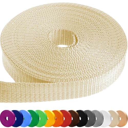 TECEUM 25 mm Gurtband – Creme – 23 Meter - Gurtband zum Klettern im Freien drinnen Basteln DIY (1” 25y) von TECEUM