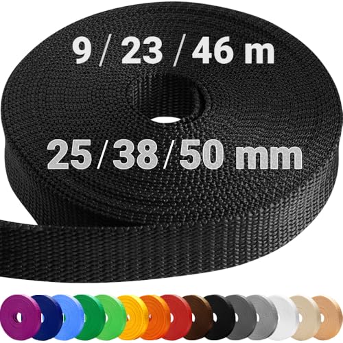 TECEUM 50 mm Gurtband – Schwarz – 9 Meter - Gurtband zum Klettern im Freien drinnen Basteln DIY (2” 10y) von TECEUM