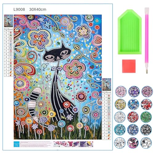TECHEEL Diamond Painting Katze Diamond Painting Kinder 5D Diamond Painting für Kinder 30x40cm 5D DIY Diamantmaler-Set Katze Diamond Painting Geschenke für 8 9 10 11 12 Jährige Mädchen Teenager von TECHEEL