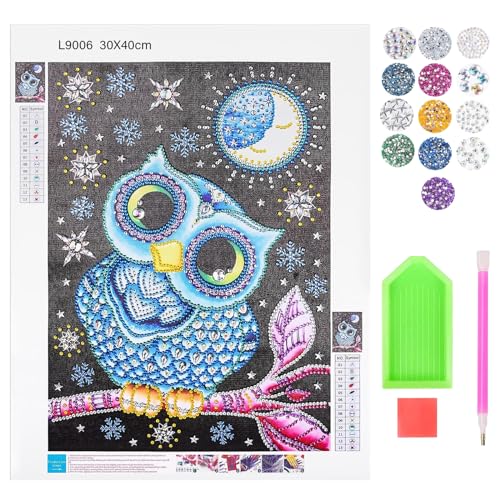 TECHEEL Diamond Painting Eule 5D Diamond Painting Kinder Eule Diamond Painting für Kinder 30x40cm 5D DIY Diamantmaler-Set, Eule Diamond Painting Geschenke für 8 9 10 11 12 Jährige Mädchen Teenager von TECHEEL