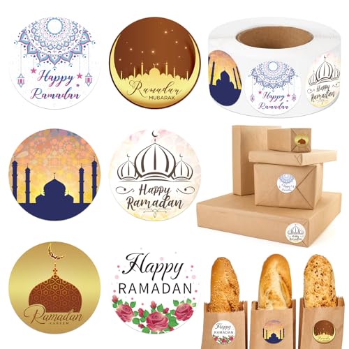 TECHEEL Eid Mubarak Aufkleber Sticker, Eid Mubarak Aufkleber Ramadan Geschenkaufkleber Selbstklebende Sticker Party Deko Basteln für Geschenke Verpackung Muslim Islam Party Runde Aufkleber (B) von TECHEEL