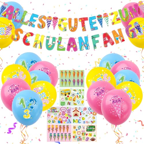 TECHEEL Einschulung Schuleinführung Schulanfang Deko Set, Einschulung Mädchen Junge Deko Schulanfang Banners Latex Ballons Zuckertüten Papierstücke (Orange) von TECHEEL