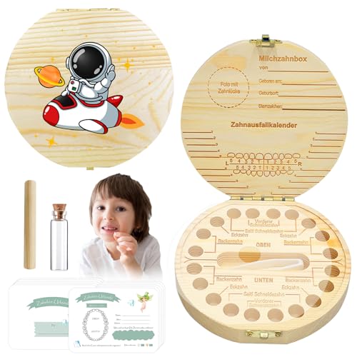 TECHEEL Zahndose Milchzähne Jungen Zahnbox für Milchzähne Jungen Mädchen Milchzähne Box Milchzahndose Mädchen Zahnbox Zahndose Zahnschachtel für Geschenkinder zur Taufe Geburtstag (Astronaut) von TECHEEL