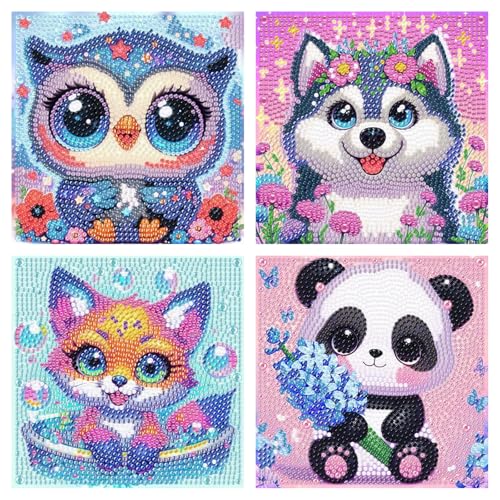 Diamant Painting Kinder Tier, 4 Stück DIY Diamant Malerei mit Diamond Painting Zubehör, Malen nach Zahlen Diamant Anfänger, für Wohnzimmer Schlafzimmer Büro Wand Und Eingang Dekoration 15x15cm Diamant Painting Kinder Tier, 4 Stück DIY Diamant Malerei mit Diamond Painting Zubehör, Malen nach Zahlen Diamant Anfänger, für Wohnzimmer Schlafzimmer Büro Wand Und Eingang Dekoration 15x15cm von TECHO