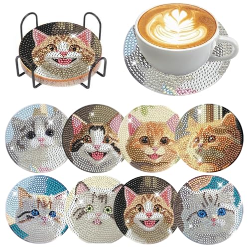 Diamond Painting Untersetzer Mit Halter, Katze Diamant Tassenuntersetzer, DIY Untersetzer rutschfest, Basteln Kreativ Set für Erwachsene Kinder Frauen, Katze 8 Stück Diamond Painting Untersetzer Mit Halter, Katze Diamant Tassenuntersetzer, DIY Untersetzer rutschfest, Basteln Kreativ Set für Erwachsene Kinder Frauen, Katze 8 Stück von TECHO