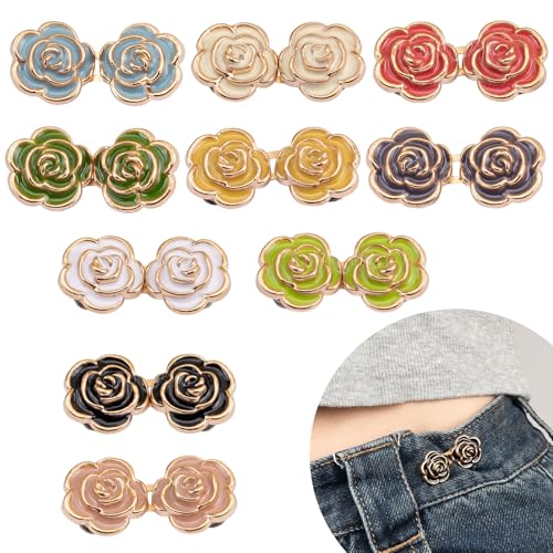 10 Stück Sofort-Taillenspanner – Rosenblüten-Knopfnadeln, werkzeuglos, verstellbare lose Taillenschnalle für Damen und Kinder 10 Stück Sofort-Taillenspanner – Rosenblüten-Knopfnadeln, werkzeuglos, verstellbare lose Taillenschnalle für Damen und Kinder von TECHPLUS
