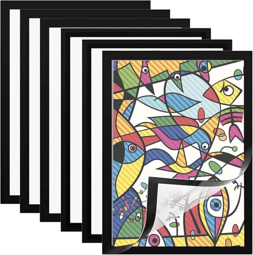 TECKI 6 Stuck Wechselrahmen Bilderrahmen Magnet, Magnetischer Stundenplan Diamond Painting Poster, Magnetrahmen für Die Dekoration zu Hause, Buro und Schule (Black, A4: 21 * 29.7cm) von TECKI