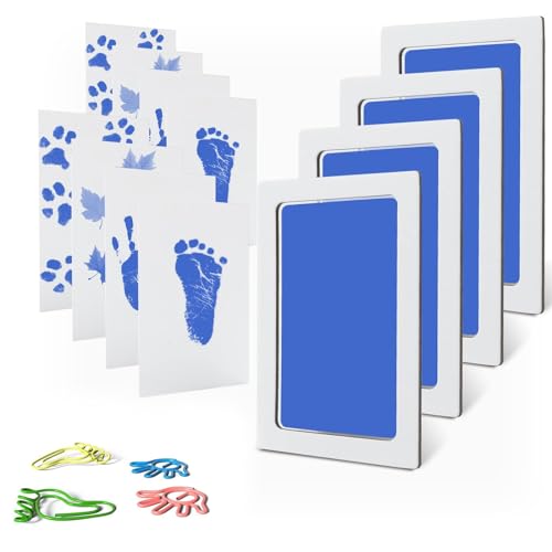 TECKI Baby Handabdruck und Fußabdruck Set - 4X Stempelkissen Blau + 8X Weißes Papier + 4X Büroklammern, Geschenk Geburt, Abdruckset zur Geburt Eines Baby, Erinnerungen Machen TECKI Baby Handabdruck und Fußabdruck Set - 4X Stempelkissen Blau + 8X Weißes Papier + 4X Büroklammern, Geschenk Geburt, Abdruckset zur Geburt Eines Baby, Erinnerungen Machen von TECKI