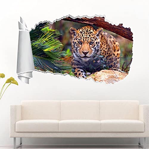 Wandtattoo Rissig DIY Fototapete Jaguar 3D Torn Hole Ripped Wall Sticker Decal Decor Art Mural Tiere 70x100CM von TECKI