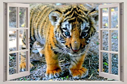 Wandtattoo Rissig DIY Fototapete Niedlicher Baby-Tiger 3D-Fensteraufkleber, Wandaufkleber, Heimdekoration, Kunstwand, Tiere 50x70CM von TECKI
