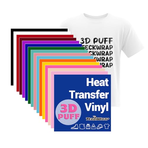 TECKWRAP 3D-Puff-Vinyl-Wärmeübertragung, 25,4 x 30,5 cm, 15 Blatt/Packung, geschwollenes HTV-Vinyl für DIY-Kleidung, Hemden, Logos, Stoffschäumen, zum Aufbügeln, Vinyl, kompatibel mit TECKWRAP 3D-Puff-Vinyl-Wärmeübertragung, 25,4 x 30,5 cm, 15 Blatt/Packung, geschwollenes HTV-Vinyl für DIY-Kleidung, Hemden, Logos, Stoffschäumen, zum Aufbügeln, Vinyl, kompatibel mit von TECKWRAP