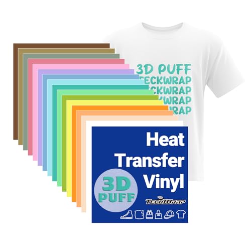 TECKWRAP 3D-Puff-Wärmetransfer-Vinyl, 16 Blatt, 30,5 x 25,4 cm, zum Aufbügeln, perfekt für Wärmepressen auf T-Shirts, Kleidung, Taschen, Kissen und mehr, kompatibel mit den meisten Schneidemaschinen TECKWRAP 3D-Puff-Wärmetransfer-Vinyl, 16 Blatt, 30,5 x 25,4 cm, zum Aufbügeln, perfekt für Wärmepressen auf T-Shirts, Kleidung, Taschen, Kissen und mehr, kompatibel mit den meisten Schneidemaschinen von TECKWRAP