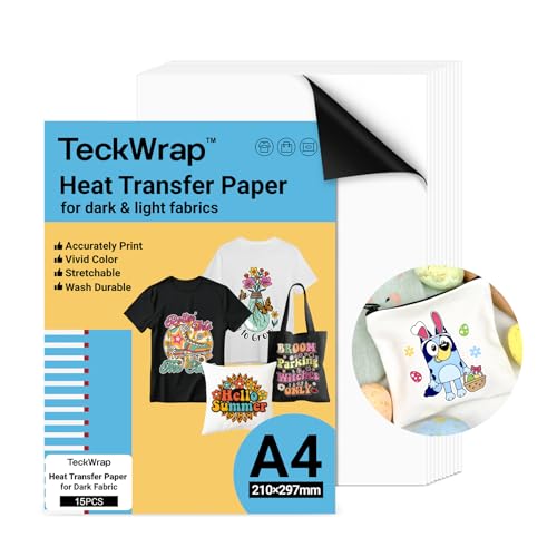TECKWRAP Bedruckbares Wärmetransferpapier für T-Shirts, 15 Blatt, 21,1 x 29,7 cm, bedruckbares Wärmetransfer-Vinyl für Tintenstrahldrucker, Transferpapier zum Aufbügeln für helle und dunkle Stoffe TECKWRAP Bedruckbares Wärmetransferpapier für T-Shirts, 15 Blatt, 21,1 x 29,7 cm, bedruckbares Wärmetransfer-Vinyl für Tintenstrahldrucker, Transferpapier zum Aufbügeln für helle und dunkle Stoffe von TECKWRAP
