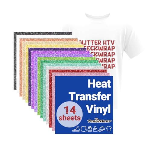 TECKWRAP Glitzer-Wärmetransfer-Vinylbögen, 14 verschiedene 30,5 x 30,5 cm, Glitzer-HTV-Blätter für T-Shirts, Taschen und mehr, Glitzer-Vinyl zum Aufbügeln, geeignet für die meisten Schneidemaschinen, TECKWRAP Glitzer-Wärmetransfer-Vinylbögen, 14 verschiedene 30,5 x 30,5 cm, Glitzer-HTV-Blätter für T-Shirts, Taschen und mehr, Glitzer-Vinyl zum Aufbügeln, geeignet für die meisten Schneidemaschinen, von TECKWRAP