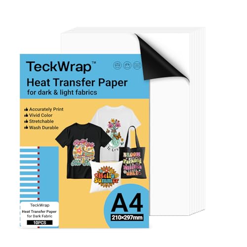 TECKWRAP Premium Inkjet T Shirt Wärmetransferpapier A4 x 10 Blatt für dunkle oder helle Stoffe zum Aufbügeln auf Transferpapier 210 mm x 297 mm TECKWRAP Premium Inkjet T Shirt Wärmetransferpapier A4 x 10 Blatt für dunkle oder helle Stoffe zum Aufbügeln auf Transferpapier 210 mm x 297 mm von TECKWRAP