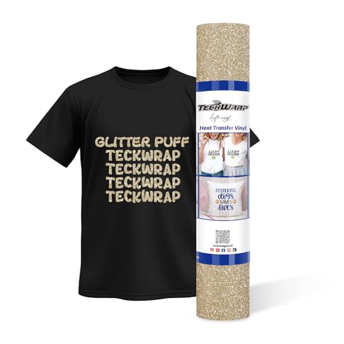 TECKWRAP Puff Glitter HTV 3D-Puff-Glitzer-Wärmetransfer-Vinyl-Rolle, 25,4 cm x 1,5 m, für DIY-Kleidung, T-Shirts, Stoff, goldfarben, geschwollenes Vinyl, kompatibel mit Heißpress-Bastelschneidern TECKWRAP Puff Glitter HTV 3D-Puff-Glitzer-Wärmetransfer-Vinyl-Rolle, 25,4 cm x 1,5 m, für DIY-Kleidung, T-Shirts, Stoff, goldfarben, geschwollenes Vinyl, kompatibel mit Heißpress-Bastelschneidern von TECKWRAP