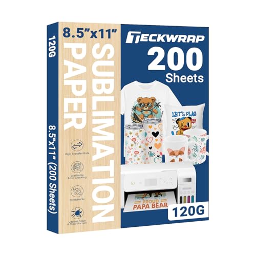 TECKWRAP Sublimationspapier, 21,6 x 27,9 cm, 200 Blatt, kompatibel mit Sublimationsdrucker und Sublimationstinte, 120 g/m², für Tassen, T-Shirts, leichte Stoffe und andere Sublimationsrohlinge zum von TECKWRAP