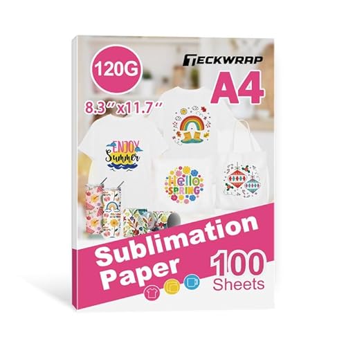 TECKWRAP Sublimationspapier, 21,6 x 29,2 cm, 100 Blatt, 120 g/m², Arbeit mit Sublimationsdrucker und Sublimationstinte, Wärmetransferpapier für beschichtete Tassen, Becher, Polyester-T-Shirts, von TECKWRAP