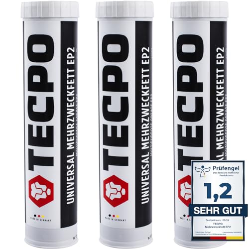 3x TECPO Universal Mehrzweckfett 400g– Kartusche Schmierfett, Lithiumfett, Universalfett, KFZ-Schmierung, wasserbeständig von TECPO