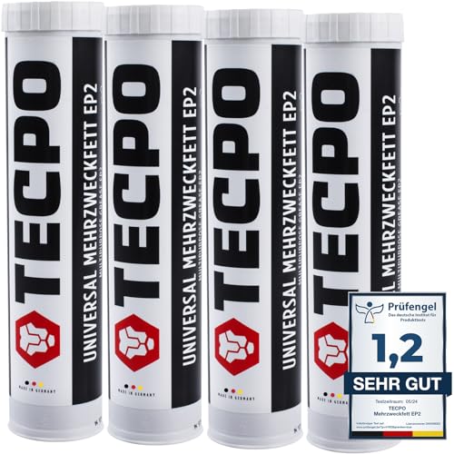 4x TECPO Universal Mehrzweckfett 400g– Kartusche Schmierfett, Lithiumfett, Universalfett, KFZ-Schmierung, wasserbeständig von TECPO