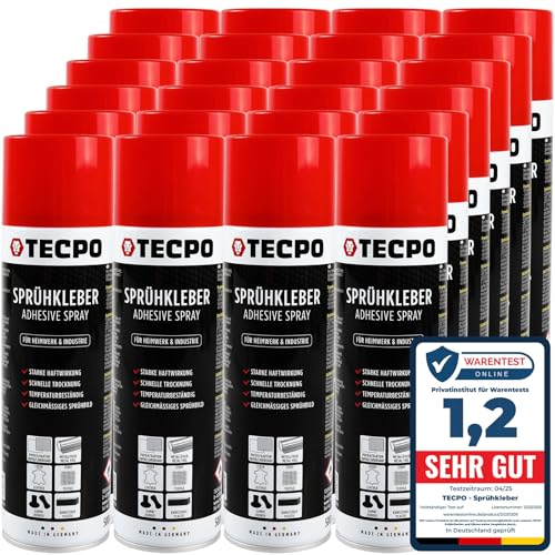 TECPO 24x Sprühkleber, 500ml Industriekleber, Kontaktkleber Alleskleber für Leder, Schaumstoff, Kunststoff, Metall, Papier, Gummi uvm. von TECPO
