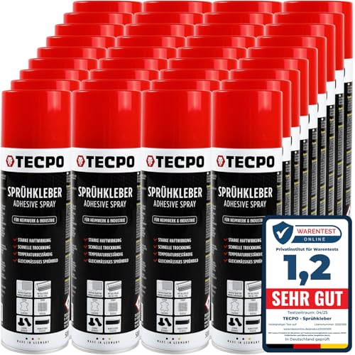 TECPO 36x Sprühkleber, 500ml Industriekleber, Kontaktkleber Alleskleber für Leder, Schaumstoff, Kunststoff, Metall, Papier, Gummi uvm. von TECPO