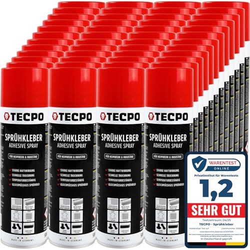 TECPO 48x Sprühkleber, 500ml Industriekleber, Kontaktkleber Alleskleber für Leder, Schaumstoff, Kunststoff, Metall, Papier, Gummi uvm. von TECPO