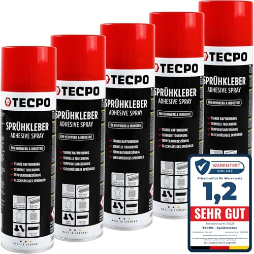 TECPO 5x Sprühkleber, 500ml Industriekleber, Kontaktkleber Alleskleber für Leder, Schaumstoff, Kunststoff, Metall, Papier, Gummi uvm. TECPO 5x Sprühkleber, 500ml Industriekleber, Kontaktkleber Alleskleber für Leder, Schaumstoff, Kunststoff, Metall, Papier, Gummi uvm. von TECPO